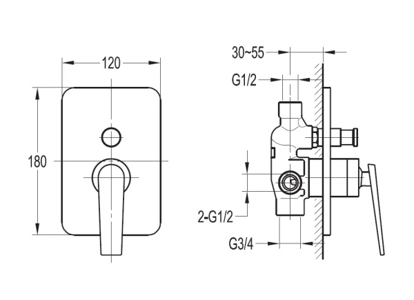 Встраиваемый однорычажный смеситель для душа CEZARES BADEN BADEN-F-VDIM-01 Встраиваемый однорычажный смеситель для душа CEZARES BADEN BADEN-F-VDIM-01