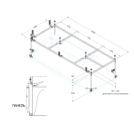 Металлический каркас для акриловой ванны CEZARES EMP-180-80-MF-R
