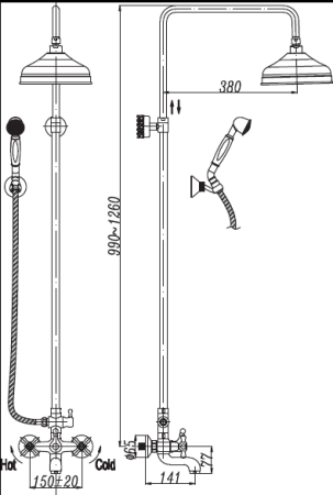 Душевая стойка со смесителем для ванны, верхним и ручным душем Cezares RETRO-C-CVD2-02
