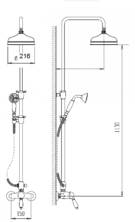 Душевая стойка со смесителем, верхним и ручным душем Cezares GIUBILEO-CD-01
