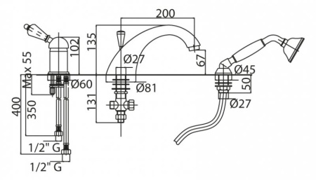 Смеситель на борт ванны Cezares VINTAGE-BVDM-02-Sw Смеситель на борт ванны Cezares VINTAGE-BVDM-02-Sw