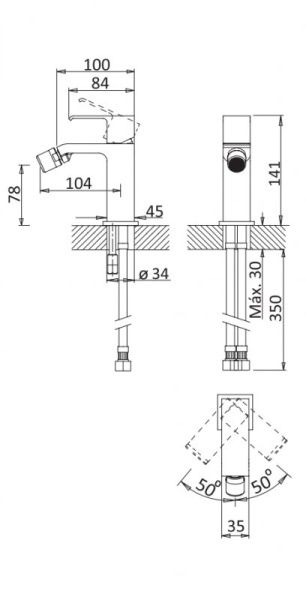 Смеситель для биде CEZARES PORTA-BS1-SS