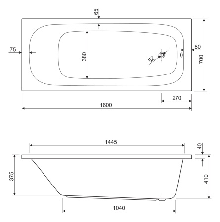 Акриловая ванна CEZARES ECO-160-70-41-W37