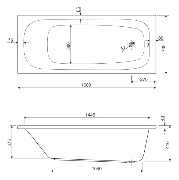 Акриловая ванна CEZARES ECO-160-70-41-W37