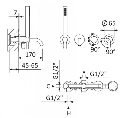Встраиваемый смеситель для ванны и душа CEZARES LEAF-VDIM3-D-L-BIO Встраиваемый смеситель для ванны и душа CEZARES LEAF-VDIM3-D-L-BIO