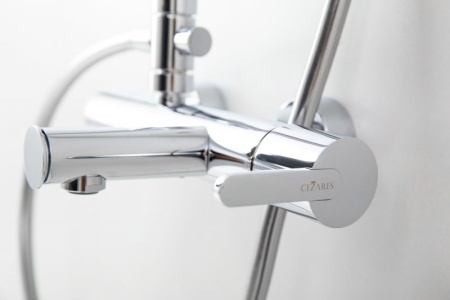 Душевая стойка телескопическая, с изливом с верхним и ручным душем Cezares LEAF-CVDA-30-SS