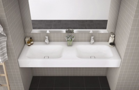 Консольная раковина из литьевого мрамора, двойная Cezares TITAN-1600-2-LVB-SOSPESO