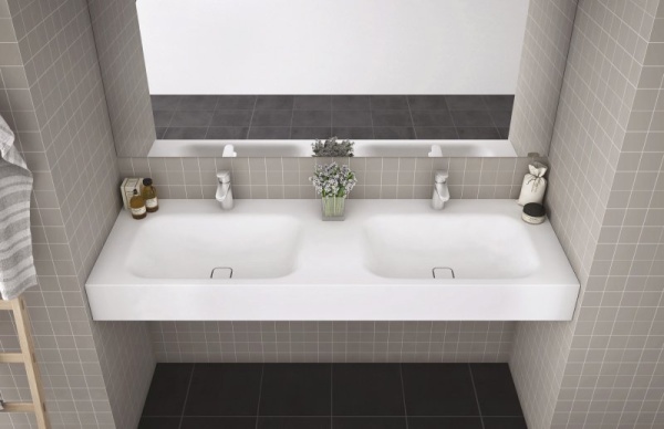 Консольная раковина из литьевого мрамора, двойная Cezares TITAN-2000-2-LVB-SOSPESO Консольная раковина из литьевого мрамора, двойная Cezares TITAN-2000-2-LVB-SOSPESO