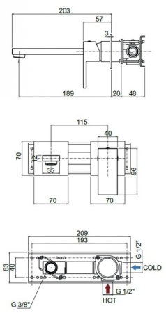 Смеситель для раковины встраиваемый однорычажный Cezares UNIKA-BLI2-02
