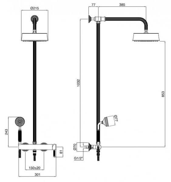 Душевая стойка с монокомандным смесителем для верхнего и ручного душа Cezares OLIMP-CD-02-L Душевая стойка с монокомандным смесителем для верхнего и ручного душа Cezares OLIMP-CD-02-L