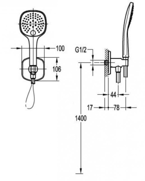 Ручной душ со шлангом, штуцером и держателем CEZARES TESORO-F-KD-01