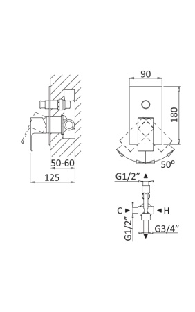 Встраиваемый смеситель для душа CEZARES PORTA-VDIM-NOP Встраиваемый смеситель для душа CEZARES PORTA-VDIM-NOP