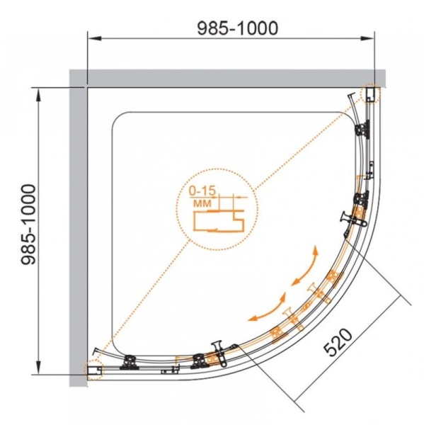 Душевой уголок CEZARES ECO-O-R-2 ECO-O-R-2-100-C-Cr