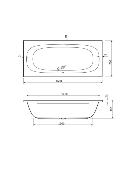 Акриловая ванна CEZARES PIAVE-160-70-41-W37