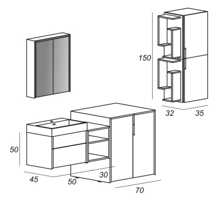 Полка подвесная, 30x20x75 Cezares 55050