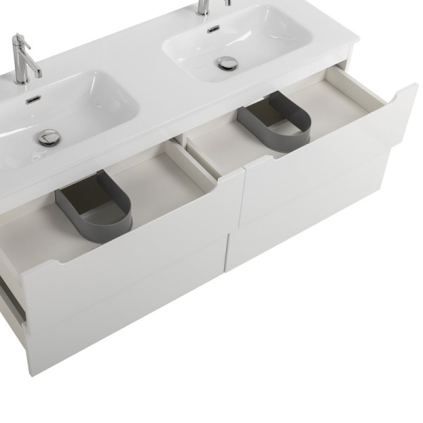 База под раковину подвесная с четырьмя выкатными ящиками для раковины с двумя чашами 1400x460x500 Be База под раковину подвесная с четырьмя выкатными ящиками для раковины с двумя чашами 1400x460x500 Be