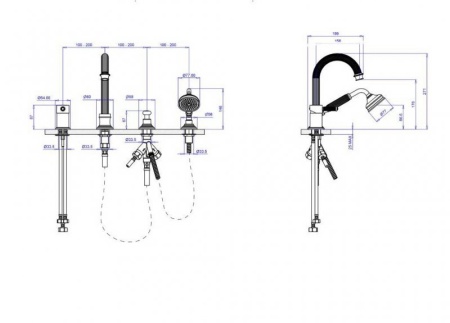 Смеситель на борт ванны с выдвижным душем и переключателем Cezares OLIMP-BVDM-03/24-L Смеситель на борт ванны с выдвижным душем и переключателем Cezares OLIMP-BVDM-03/24-L