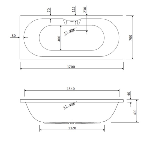 Акриловая ванна CEZARES CALISTO-170-70-45-W37