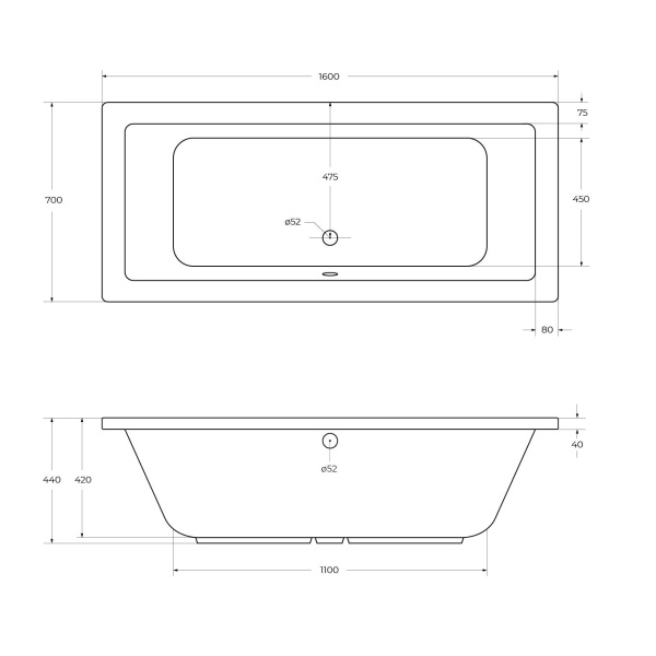 Акриловая ванна CEZARES PLANE-160-70-42-W37