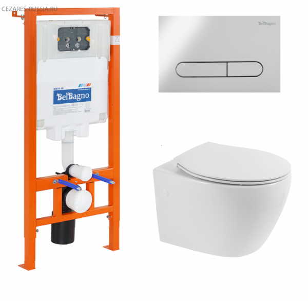 Унитаз подвесной с сиденьем BelBagno PROSPERO + Система инсталляции для унитазов с кнопкой смыва BB0 Унитаз подвесной с сиденьем BelBagno PROSPERO + Система инсталляции для унитазов с кнопкой смыва BB0
