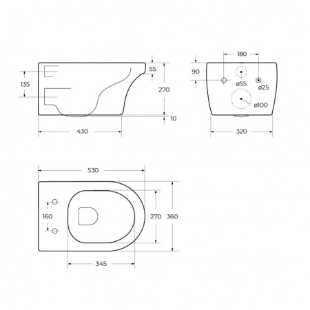 Чаша унитаза подвесного безободкового CZR-2462-TH-TOR Чаша унитаза подвесного безободкового CZR-2462-TH-TOR