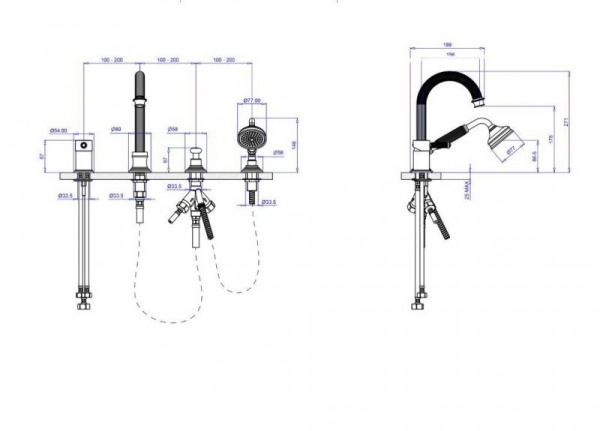 Смеситель на борт ванны однорычажный с выдвижным душем и переключателем Cezares APHRODITE-BVDM-03/24 Смеситель на борт ванны однорычажный с выдвижным душем и переключателем Cezares APHRODITE-BVDM-03/24