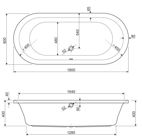 Акриловая ванна CEZARES METAURO-Central-180-80-40-W37