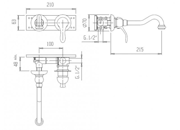 Встраиваемый однорычажный смеситель для раковины Cezares ELITE-BLS1-01-Nc