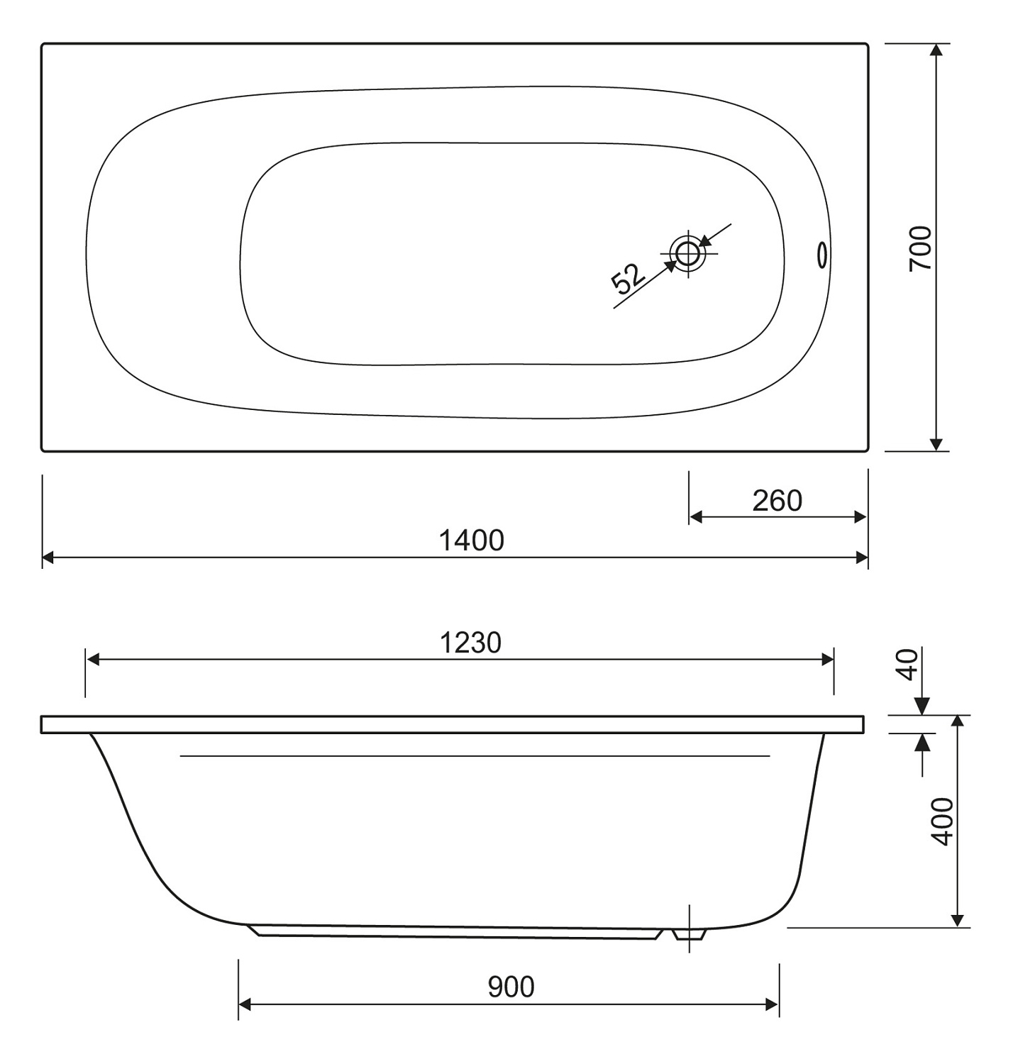 Акриловая ванна CEZARES ECO-140-70-40-W37