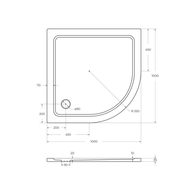 Передняя панель SMC поддона CEZARES TRAY-M-R-90-SCR
