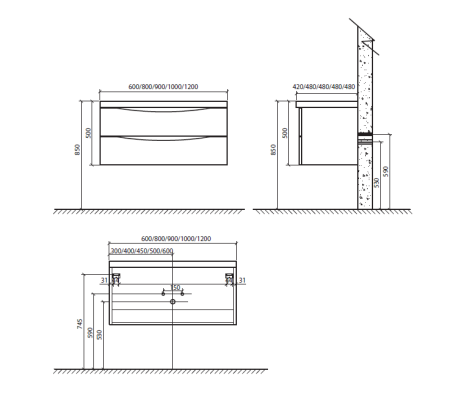 База под раковину подвесная с двумя выкатными ящиками, с доводчиками BelBagno ANCONA-N-1200-2C-SO-WO