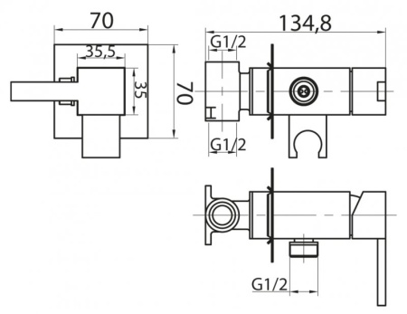Смеситель для душа и гигиенического душа со штуцером с держателем CEZARES CZR-DA2-01 Смеситель для душа и гигиенического душа со штуцером с держателем CEZARES CZR-DA2-01