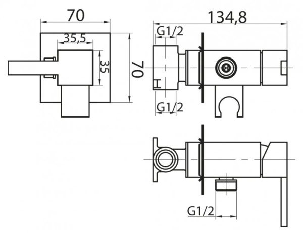 Смеситель для душа и гигиенического душа со штуцером с держателем CEZARES CZR-DA2-01 Смеситель для душа и гигиенического душа со штуцером с держателем CEZARES CZR-DA2-01
