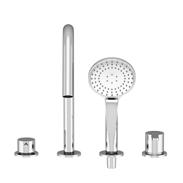 Смеситель на борт ванны с выдвижным душем и переключателем Cezares LEAF-BVDM4-PS