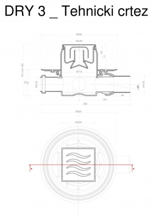 Точечный трап 100х100 мм Confluo Standard Dry 1,с сухим затвором, металл с перфорацией Tide (Волна),