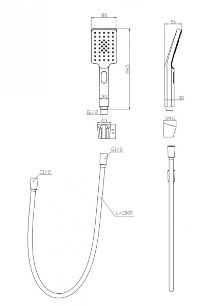 Ручной душ со шлангом и держателем BelBagno LUCE LUC-DFS-NERO Ручной душ со шлангом и держателем BelBagno LUCE LUC-DFS-NERO