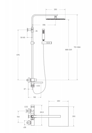 Душевая стойка BelBagno LUCE LUC-VSCM-ORO