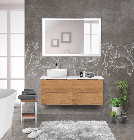 Столешница из МДФ с двумя отверстиями под раковину и с двумя отверстиями под смеситель, 1204x462x19 