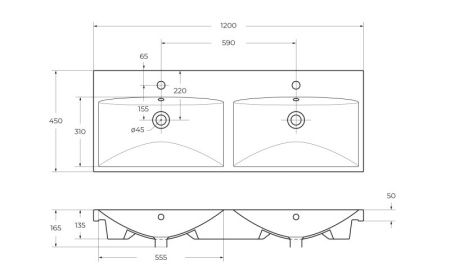 Раковина керамическая двойная 1200x450 BelBagno BB-0325-120-2-LVB