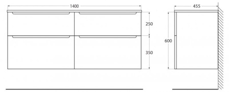 Столешница из МДФ с двумя отверстиями под раковину и с двумя отверстиями под смеситель, 1404x462x19 