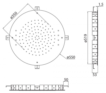 Верхний душ встраиваемый с функцией дождя с хромотерапией 9 цветов и пультом управления, диаметр 500 Верхний душ встраиваемый с функцией дождя с хромотерапией 9 цветов и пультом управления, диаметр 500
