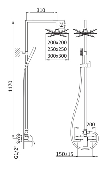 Душевая колонна со смесителем CEZARES PORTA-CD-SS Душевая колонна со смесителем CEZARES PORTA-CD-SS