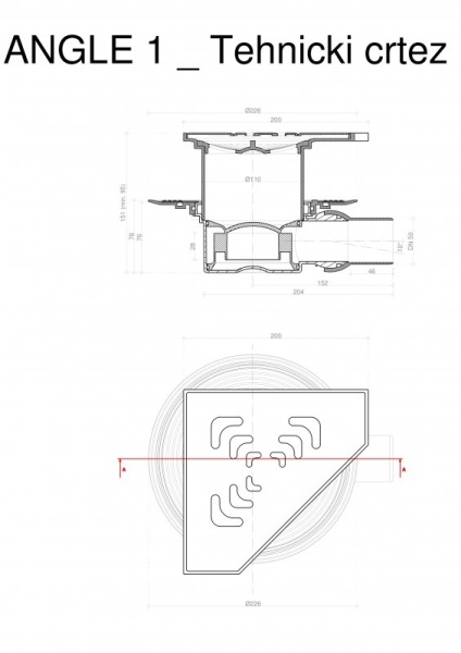 Угловой трап 194х194 мм Confluo Standard Vertical Angle, металл с перфорацией Square (квадрат) PESTA