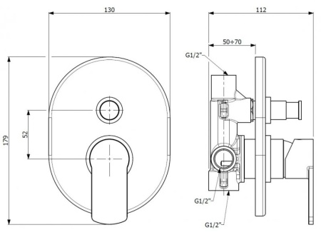 Встраиваемый однорычажный смеситель для душа с переключателем на 2 выхода Cezares GLAM-VDIM-OI Встраиваемый однорычажный смеситель для душа с переключателем на 2 выхода Cezares GLAM-VDIM-OI