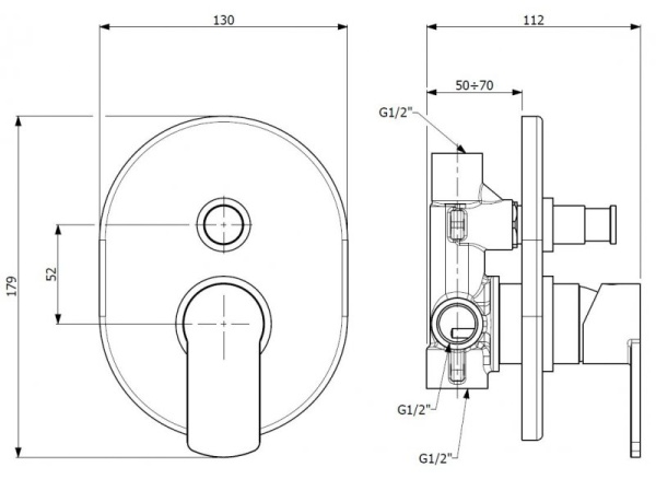 Встраиваемый однорычажный смеситель для душа с переключателем на 2 выхода Cezares GLAM-VDIM-OI Встраиваемый однорычажный смеситель для душа с переключателем на 2 выхода Cezares GLAM-VDIM-OI