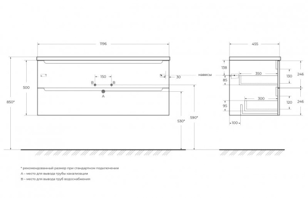 База под раковину подвесная BelBagno ETNA-1200-2C-SO-RN-P Rovere Nature
