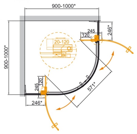 Душевой уголок CEZARES SLIDER-R-2-80/90-GRIGIO-NERO Душевой уголок CEZARES SLIDER-R-2-80/90-GRIGIO-NERO