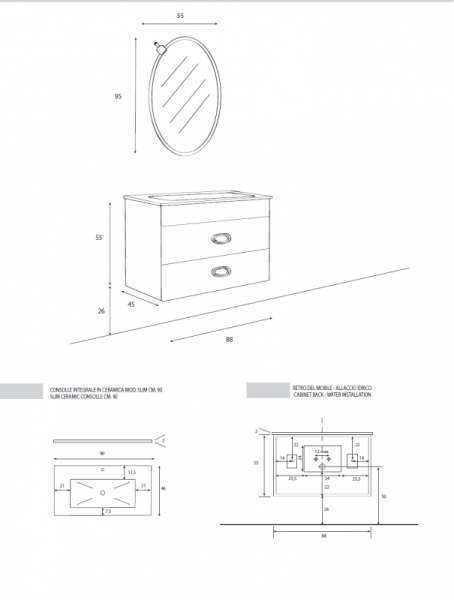 Керамическая раковина Montevideo 91x46 Cezares Montevideo.Bianco
