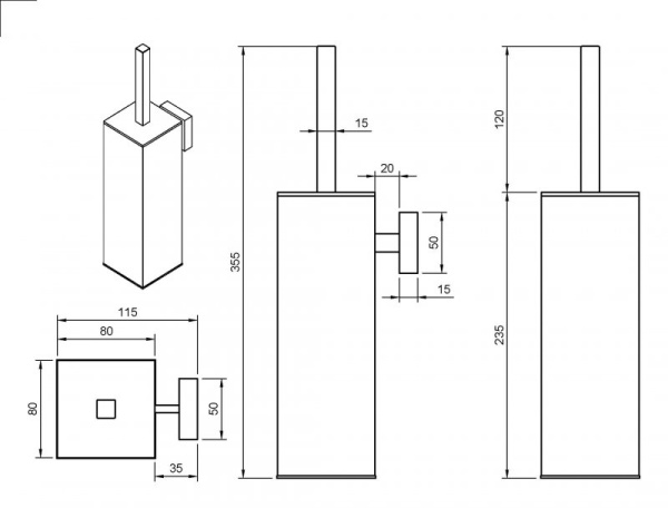 Щетка для унитаза подвесная, металл Cezares PRIZMA-TBS-BIO