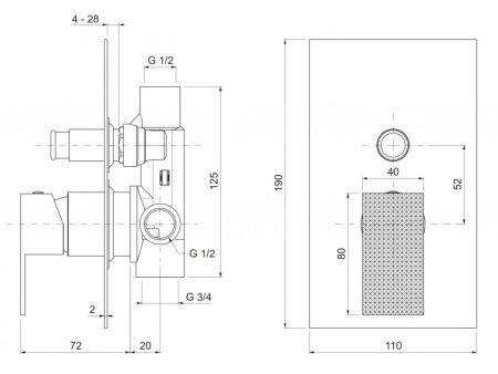 Встраиваемый однорычажный смеситель для душа с переключателем Cezares PRIZMA-VDIM-02 Встраиваемый однорычажный смеситель для душа с переключателем Cezares PRIZMA-VDIM-02